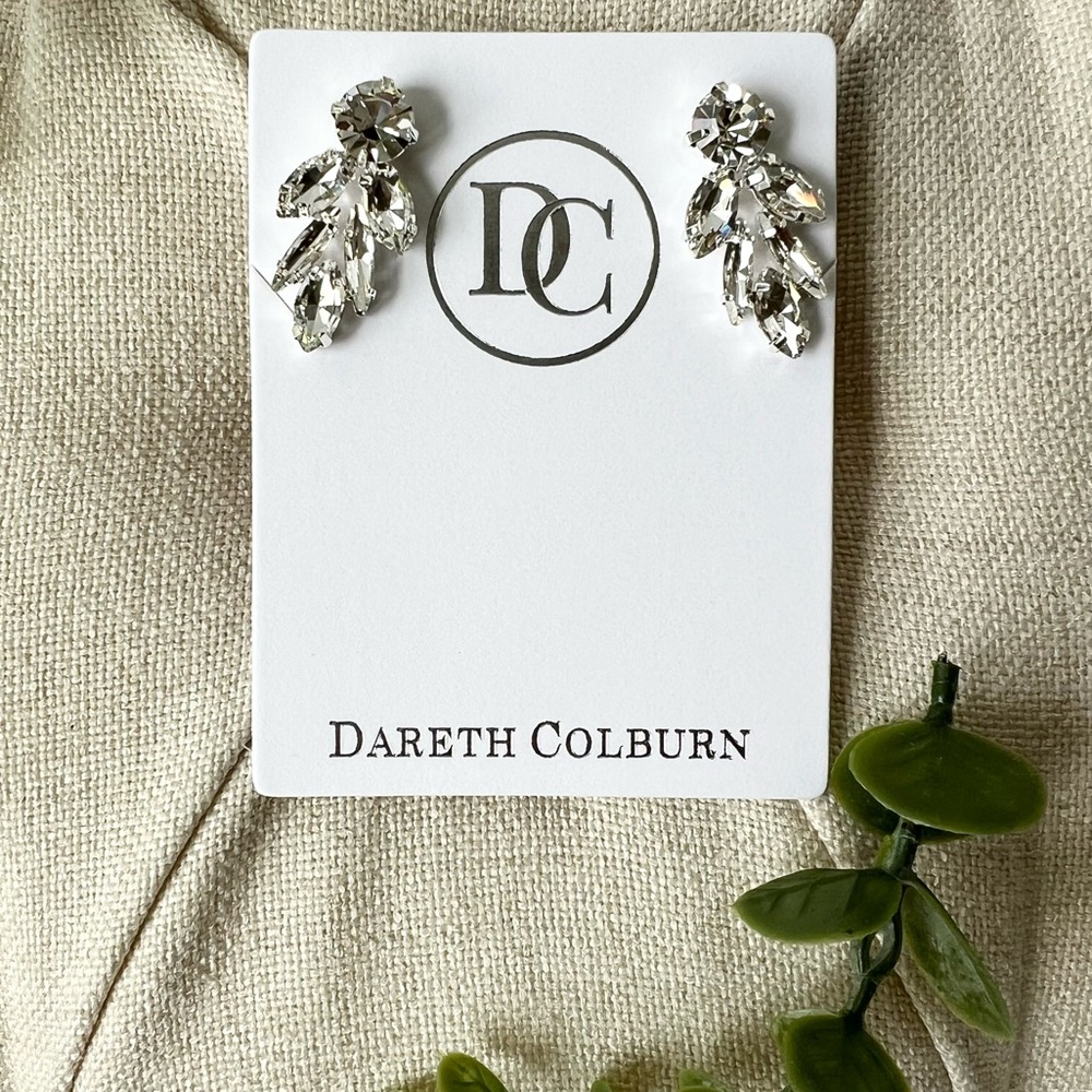 Bridal wedding earnings, elegantly leaf shaped crystals, drop cluster